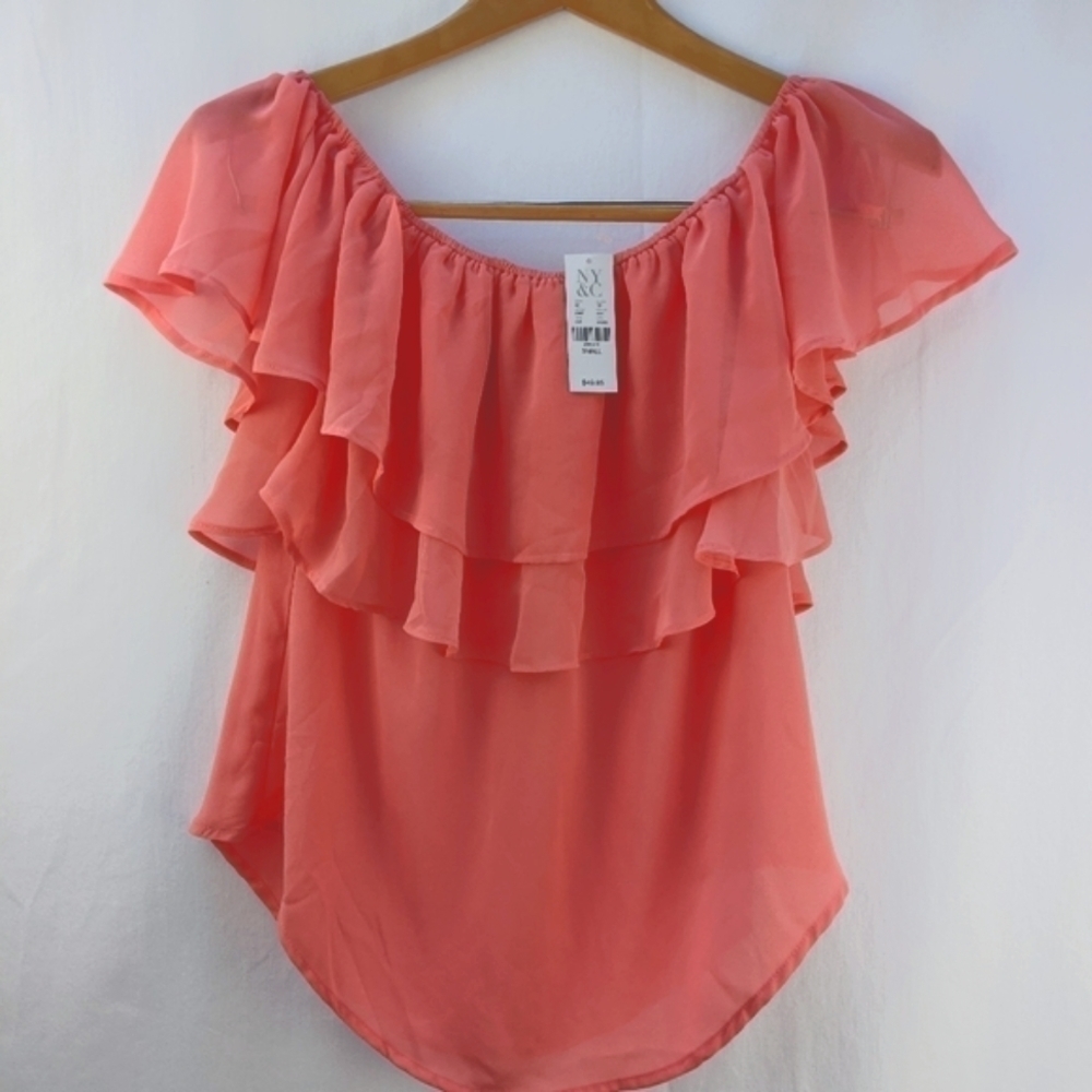 NWT New York and Company Ruffle Shoulder Top, Size Small